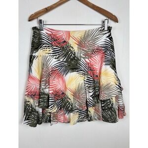 WHBM White House Black Market Women's Size 10 Soft Tiered Palm Print Skirt‎